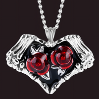 Red Rose Heart Pendant Necklace for Women – Zinc Alloy Metal with Gemstone 1148