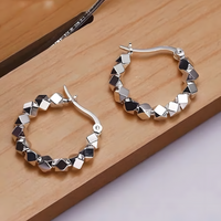 Geometric Bead Hoop Earrings for Women – Trendy Silver-Tone Hoops Zinc Alloy 863