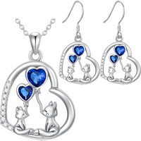 Blue Heart Fox Necklace and Earrings Set – Zinc Alloy Rhinestone Animal 1238