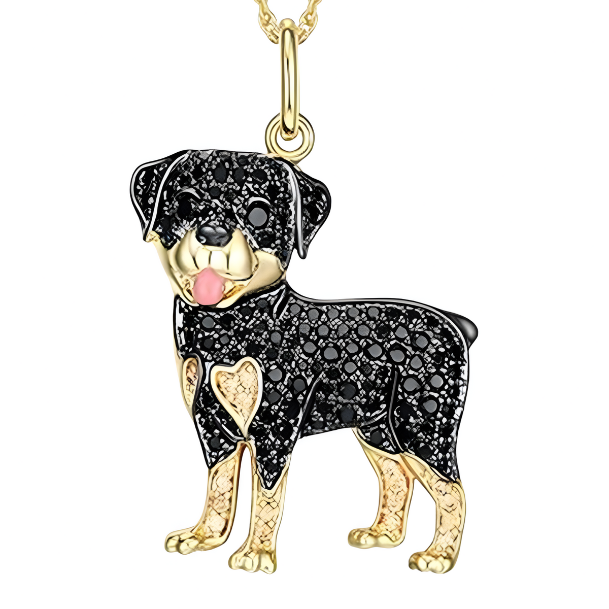 Rottweiler Dog Pendant Necklace Women Gold Tone Look Black Crystal Animal B247