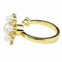 Rotatable Pearl Sunburst Spinner Ring Adjustable Open Band Gold Statement 1592