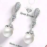 Women’s Silver-Plated Drop Earrings Sparkling Cubic Zirconia & Pearl 908