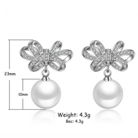 925 Sterling Silver Bow Knot Drop Earrings Pearls - CZ Bow & Pearl Dangle 351