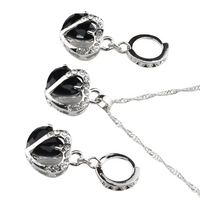 Jet Black Heart Necklace and Earrings Set for Women, Black Heart Pendant 1304