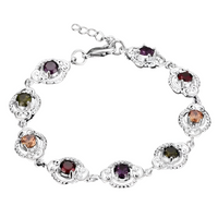 MultiColour Crystal Charm Bracelet For Women Silver Tone Chain Link l 1744
