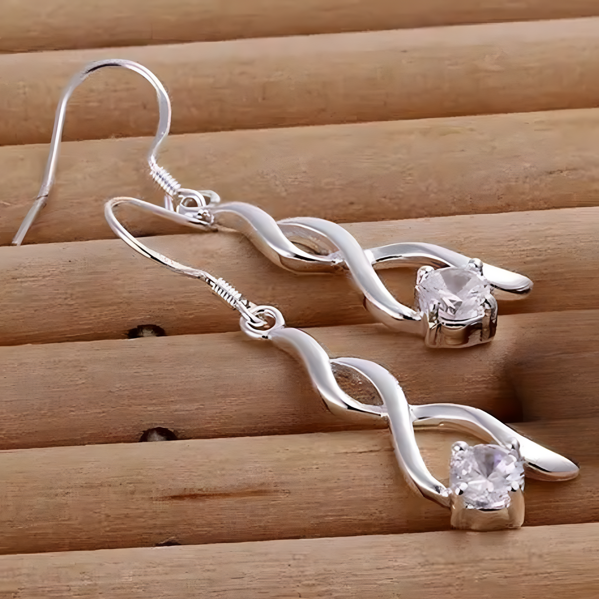 Elegant Twist Drop Earrings For Women Rhodium-Plated Alloy Cubic Zirconia 1464
