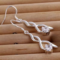Elegant Twist Drop Earrings For Women Rhodium-Plated Alloy Cubic Zirconia 1464