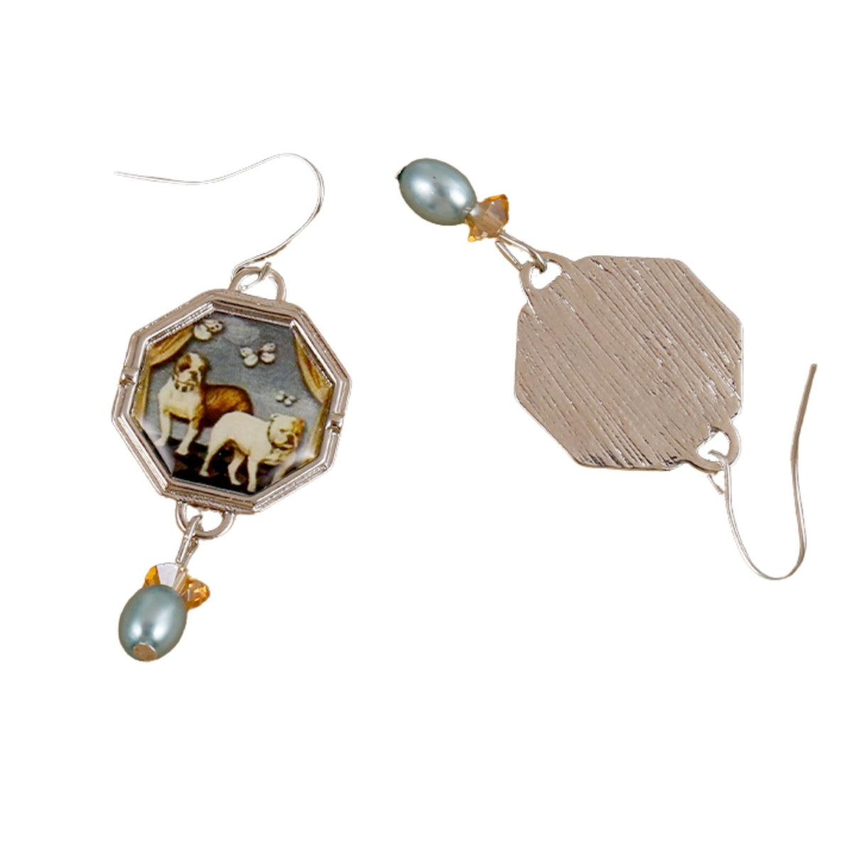 Vintage Dog Print Drop Earrings for Women – Handmade Octagon Dangle Earrings B3