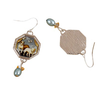 Vintage Dog Print Drop Earrings for Women – Handmade Octagon Dangle Earrings B3