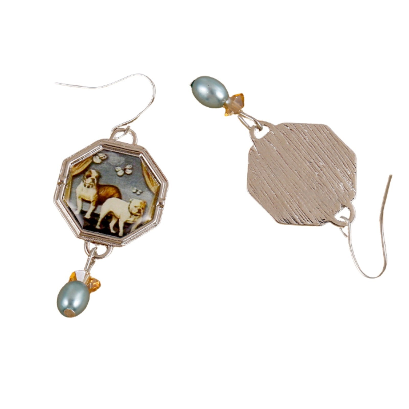 Vintage Dog Print Drop Earrings for Women – Handmade Octagon Dangle Earrings B3