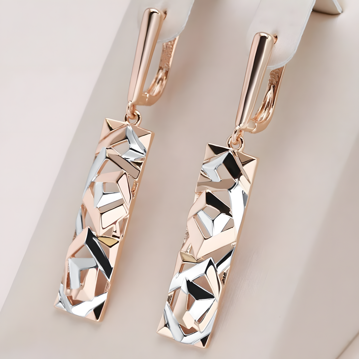 585 Rose Gold Silver Color Mix Geometric Rectangle Design Ethnic Boho Dangle 597