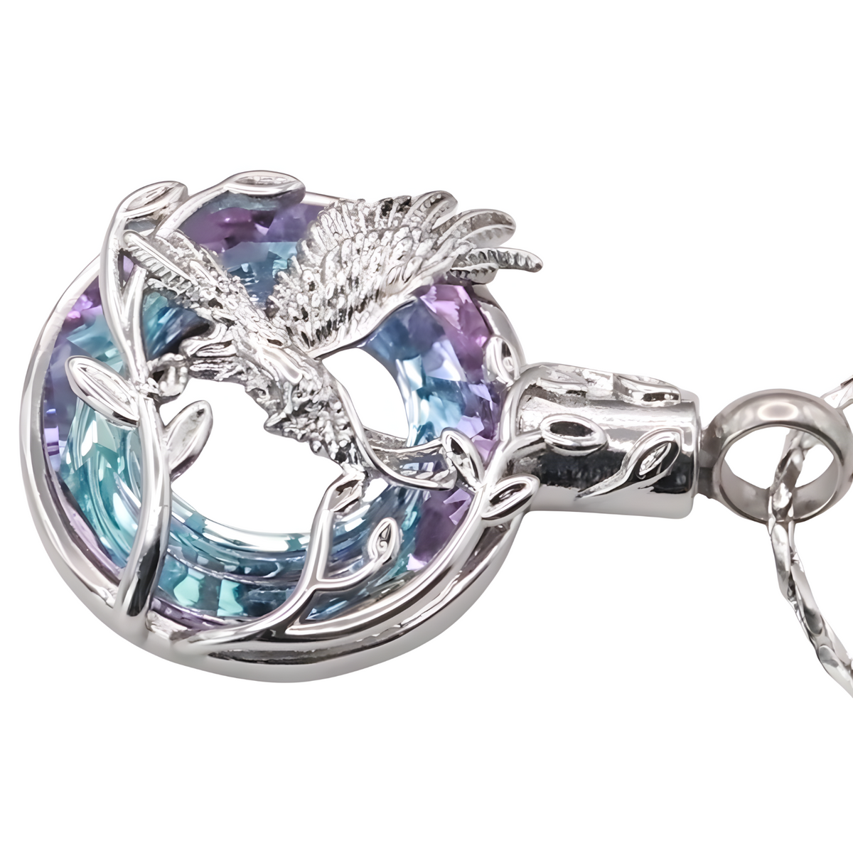 Silver Phoenix Bird Urn Necklace for Ashes Cremation Memorial Pendant Alloy B203