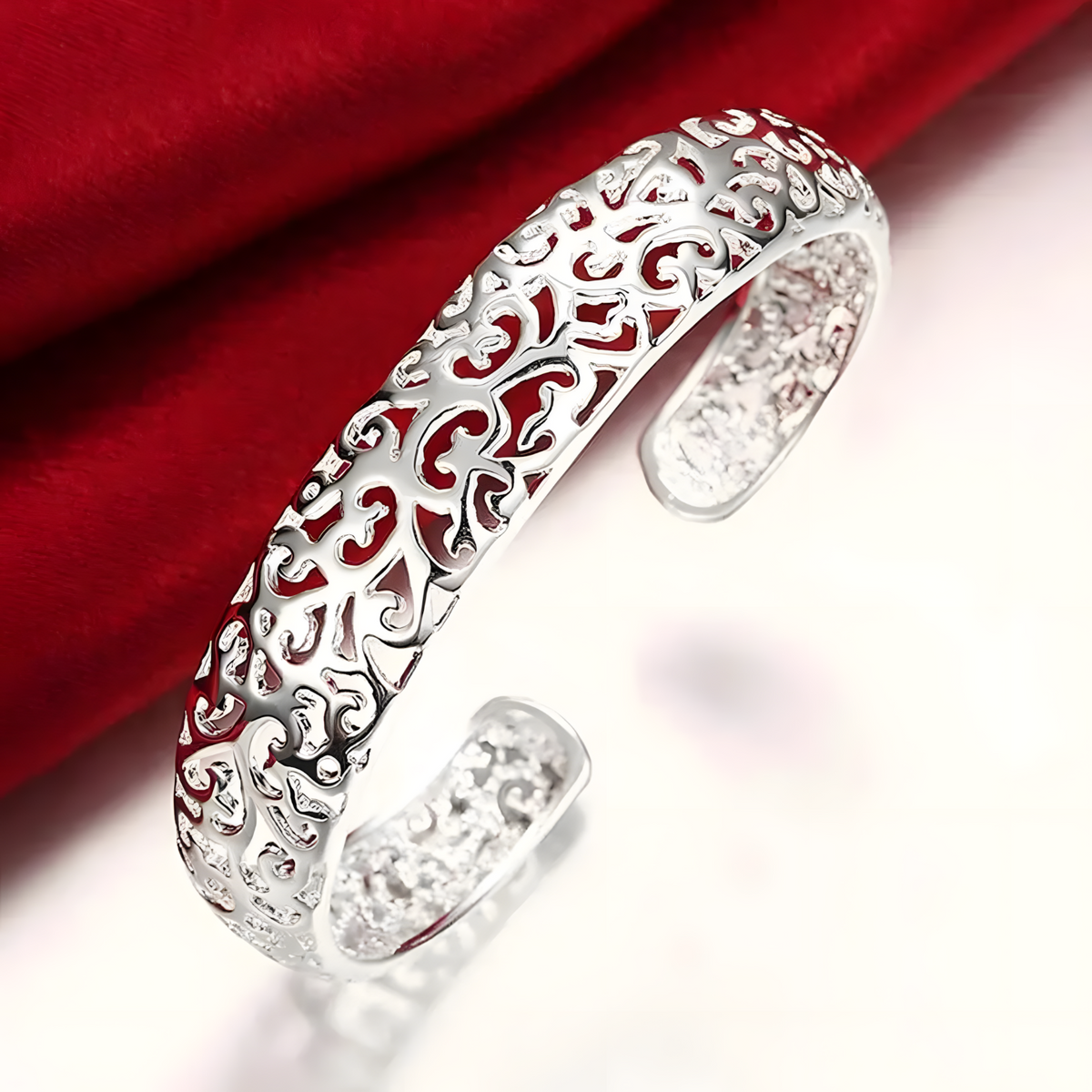 Silver-Plated Hollow Openwork Cuff Bangle Bracelet for Women | Elegant 428