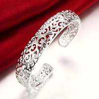 Silver-Plated Hollow Openwork Cuff Bangle Bracelet for Women | Elegant 428