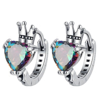 Sterling Silver Crown Heart Hoop Earrings for Women – Cubic Zirconia Hoops 840