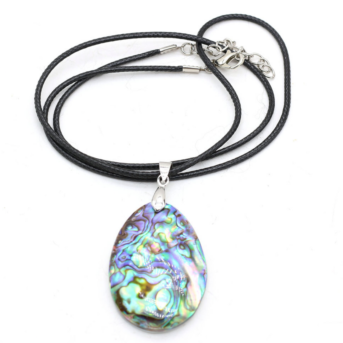 Abalone Shell Pendant Necklace Oval Iridescent Ocean Stone Necklace Black B102