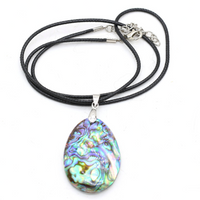 Abalone Shell Pendant Necklace Oval Iridescent Ocean Stone Necklace Black B102