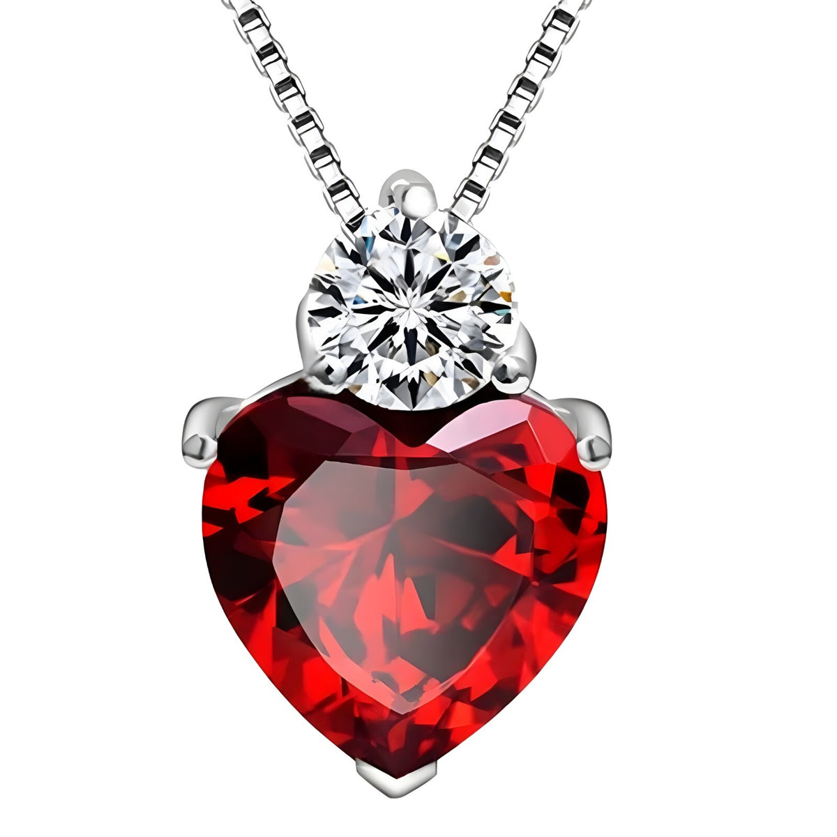 925 Sterling Silver Heart Pendant Necklace Red AAA Cubic Zirconia Box Chain 280