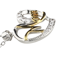 Multi Tone Heart 'Mom' Pendant Necklace -Script 'Mom' Design Cubic Zirconic 1364