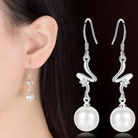925 Silver-Plated Freshwater Pearl Drop Earrings for Women Elegant Geometric 919