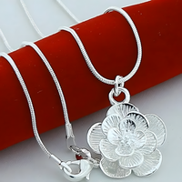 Rose Flower Pendant Necklace for Women–Copper Alloy with 925 Silver Plating 1201