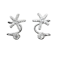 925 Sterling Silver Starfish & CZ Spiral Cuff Earrings - Unique Ear Climber 354