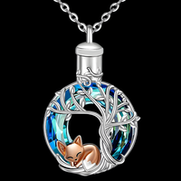 Lovely Fox Tree of Life Crystal Urn Necklace - Keepsake Memorial Jewellery B68