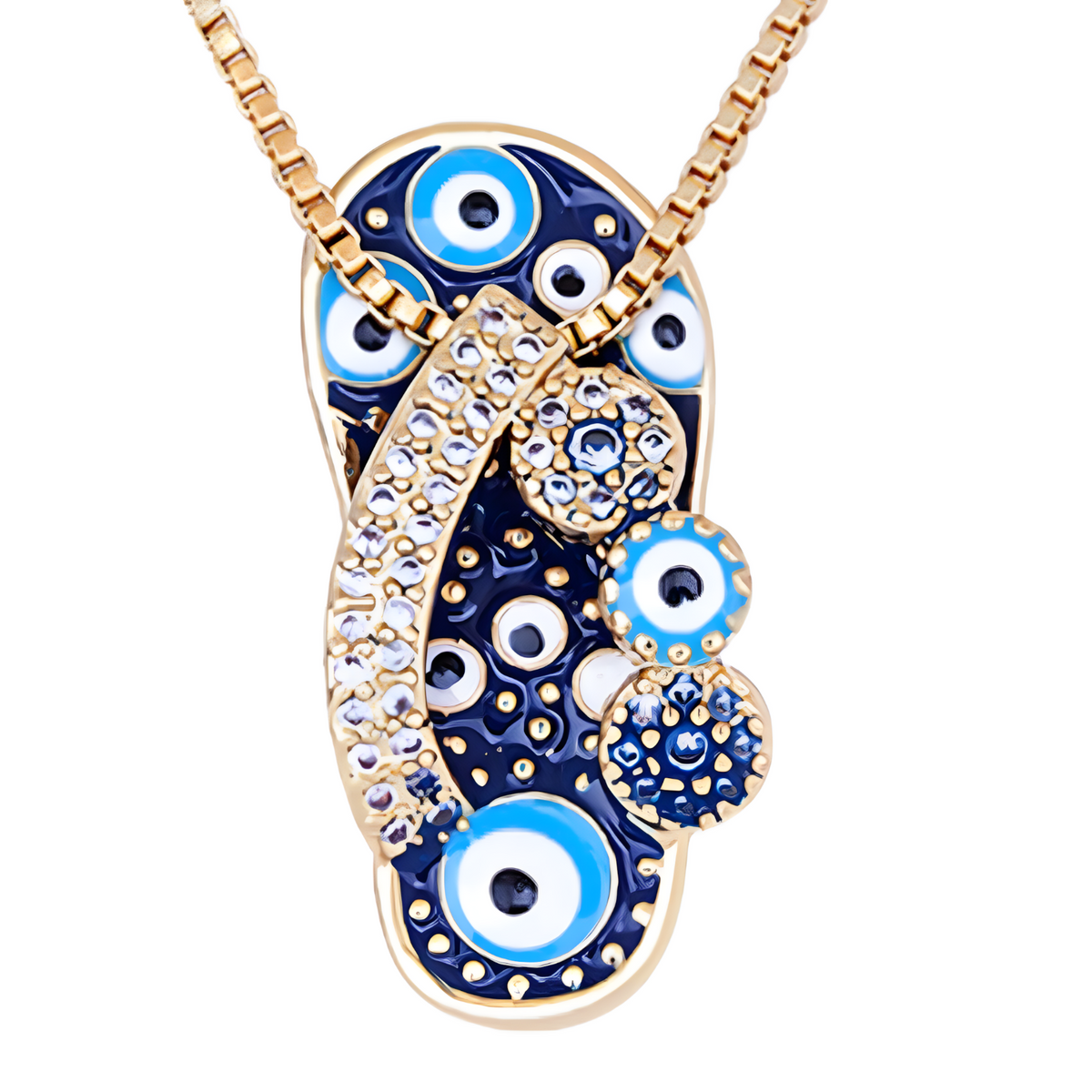 Enamel Slipper Pendant, Blue Evil Eye Protection Necklace, Bohemian FashION B159