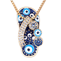 Enamel Slipper Pendant, Blue Evil Eye Protection Necklace, Bohemian FashION B159
