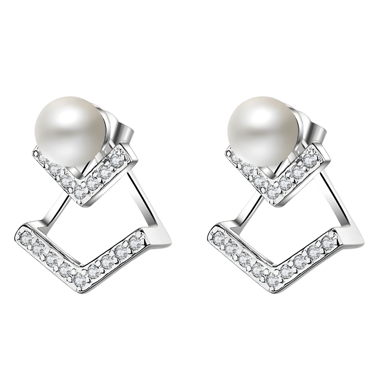 Silver Plated Cubic Zirconia Drop Earrings - Elegant and Lightweight Dangle 304