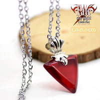 Red Heart Rose Pendant Necklace — Faceted Heart Crystal Center, Romantic 1319