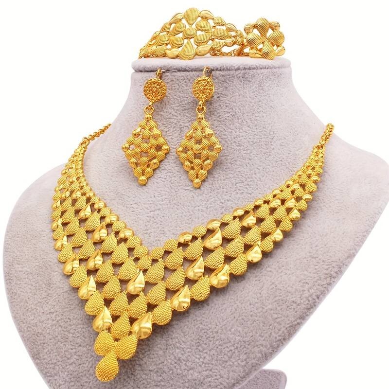 5-Piece Bridal Jewelry Set: Earrings, Necklace, Bangle, Ring, Exaggerated 110