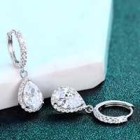 Women’s Rhodium-Plated Alloy Pear Cut Cubic Zirconia Drop Earrings Halo 1445