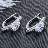 Sterling Silver-Plated Hoop Earrings – Elegant Cubic Zirconia Stone Design 905
