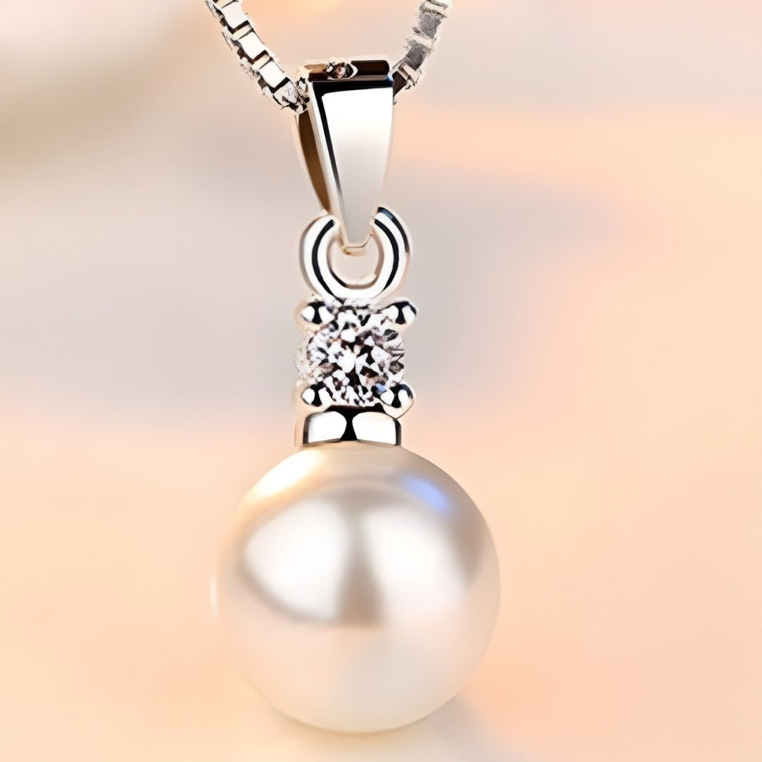 Unified Jewellery 925 Silver-Plated Round Pearl Pendant Necklace for Women 898