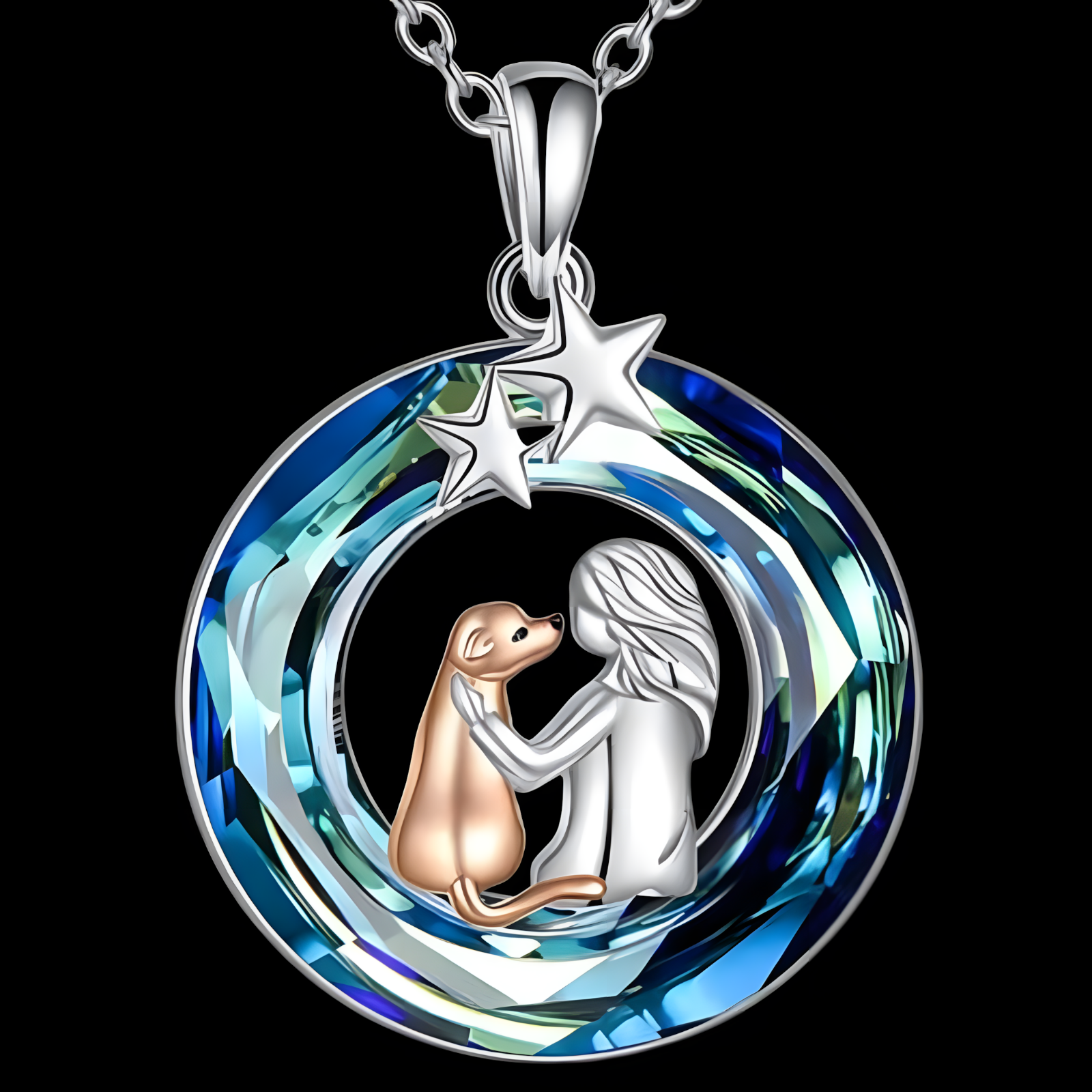 Women's "Owner and Dog" Sterling Silver Necklace, Pet Memorial Jewelry, Dog B138