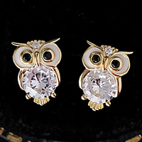 Cute Owl Copper Alloy Stud Earrings with Cubic Zirconia for Women & Girls 459