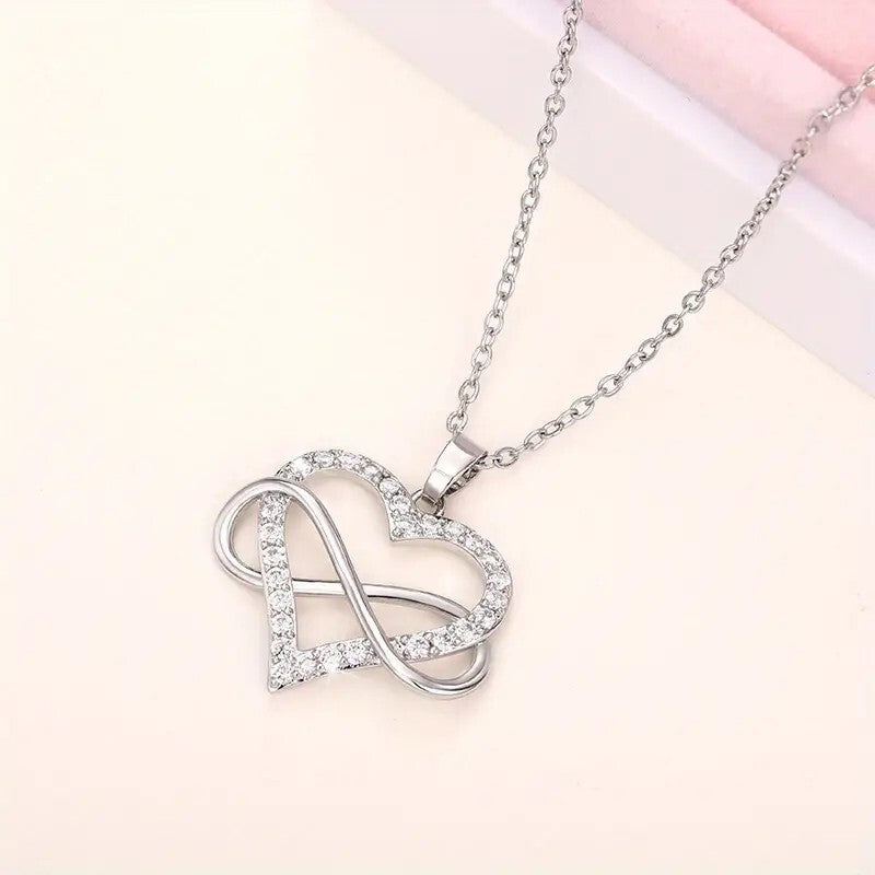Unified Jewellery® Bridal 925 Silver Plated Zircon Infinity Heart Pendant 14 UK