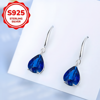 925 Sterling Silver Water Drop Dangle Earrings | Blue Zircon 10mm Wide Pear 569