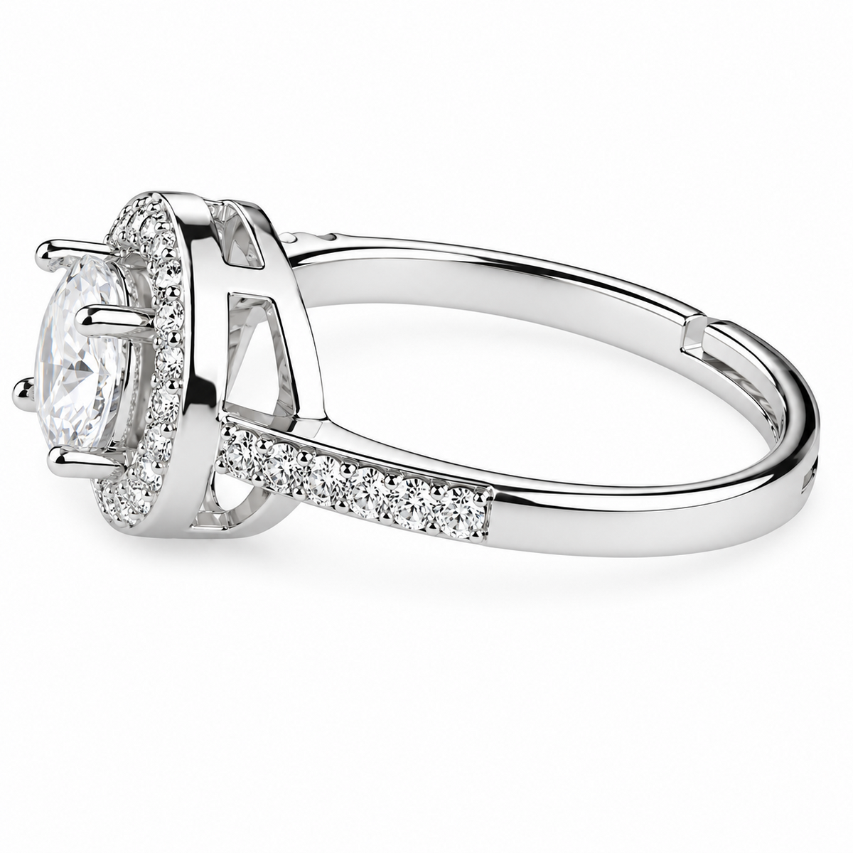 Women's Elegant Adjustable Zircon Halo Ring, Round Brilliant Engagement 1621