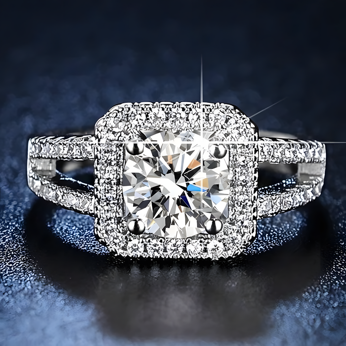 Elegant Cushion Cut Halo Engagement Ring for Women Sparkling Crystal 496