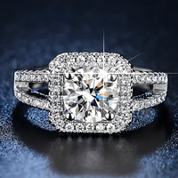 Elegant Cushion Cut Halo Engagement Ring for Women Sparkling Crystal 496