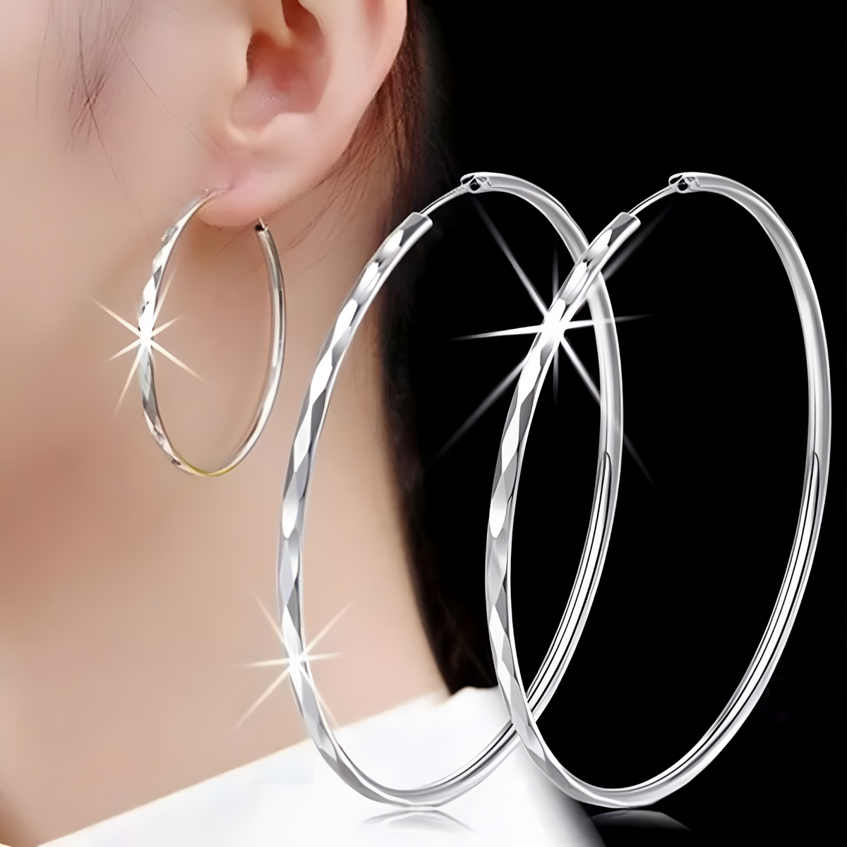 Diamond-Cut Hoop Earrings for Women – Copper Alloy with 925 Silver Plating 868