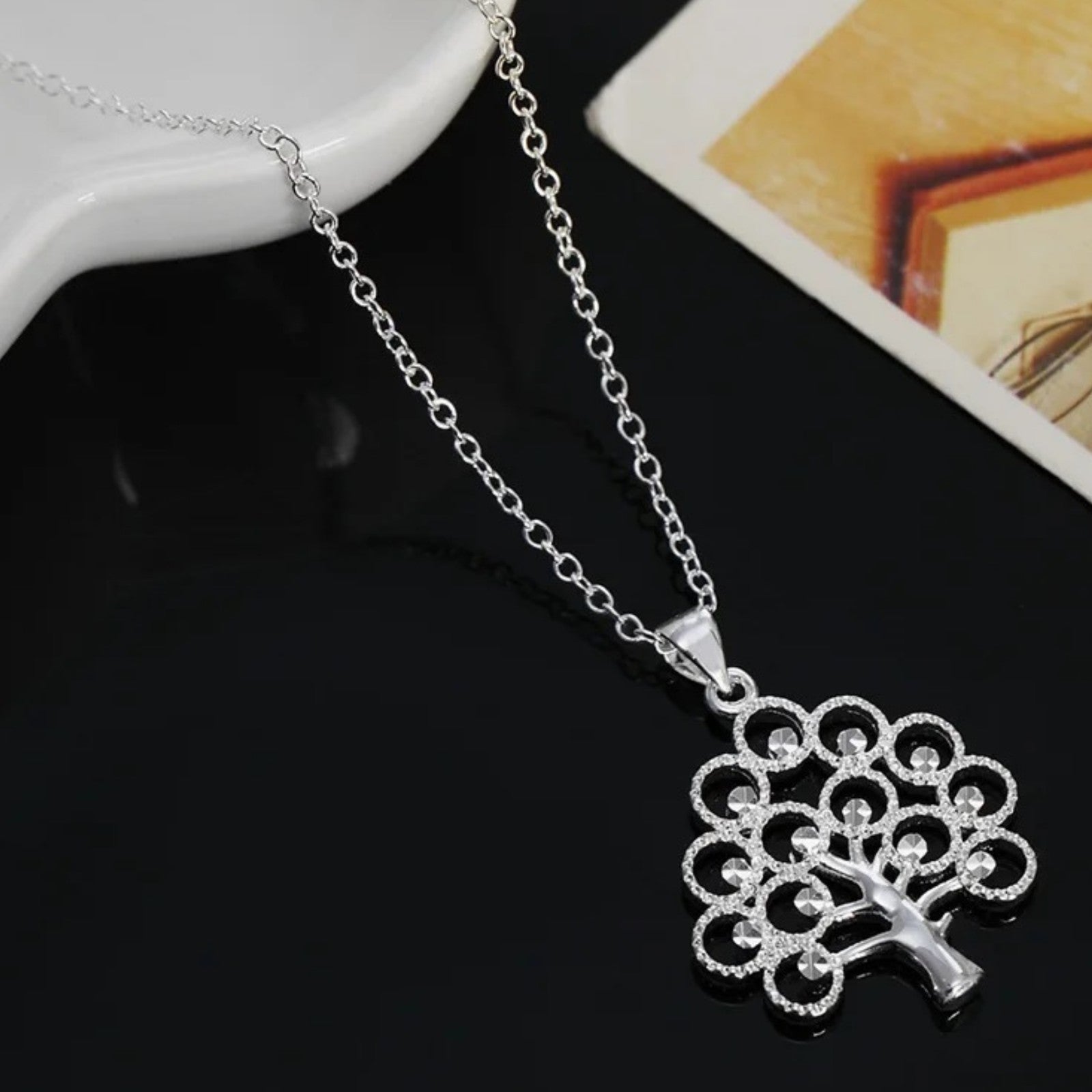 925 Sterling Silver Tree of Life Pendant Necklace Women, Elegant Openwork 412