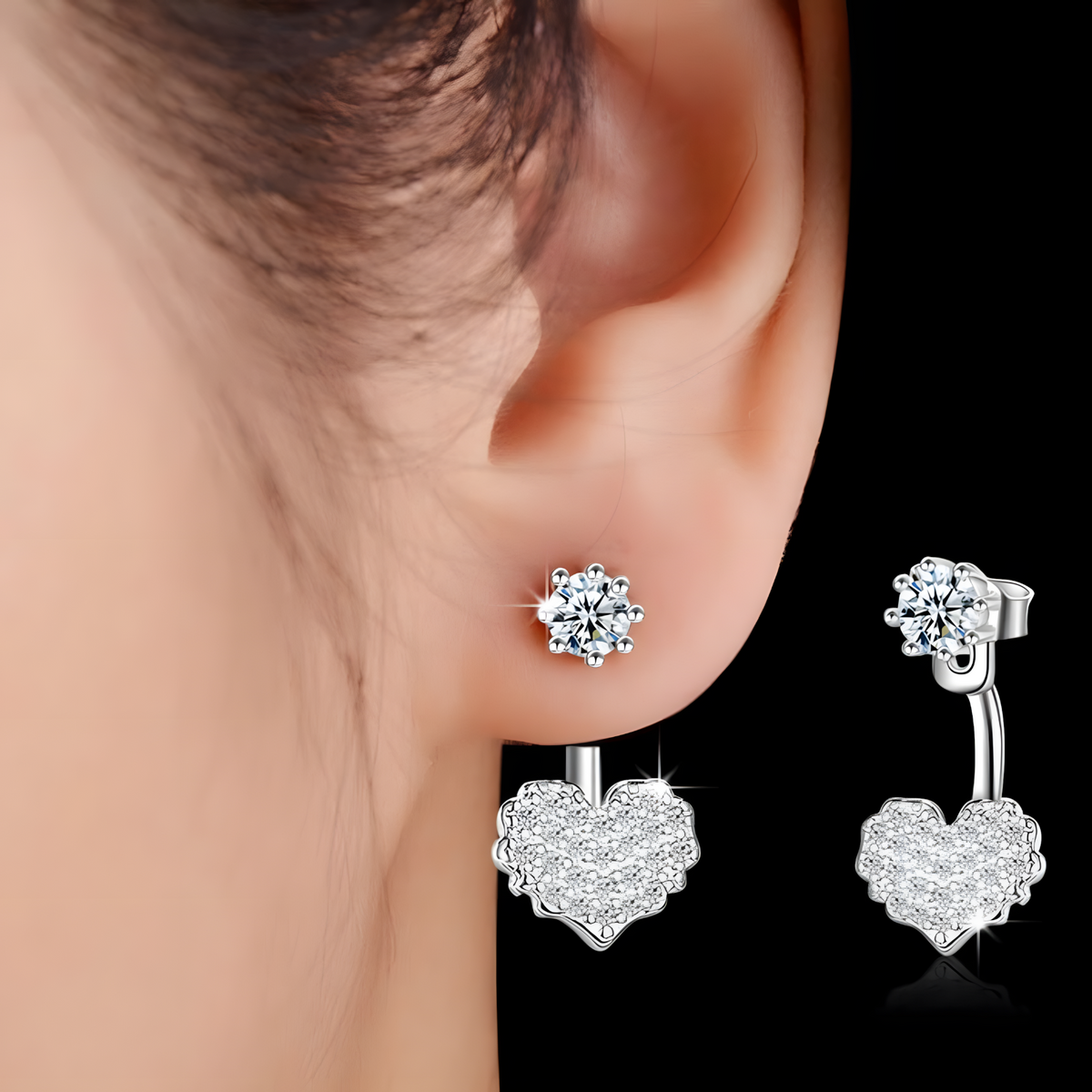 Sterling Silver Heart Drop Earrings with Cubic Zirconia - Dangle Earrings 335