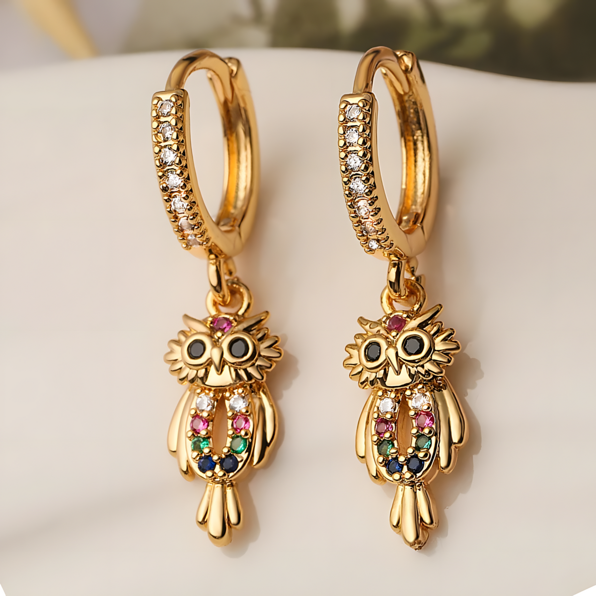 Stylish Owl Gold Plated Drop Earrings for Women Girls Cubic Zirconia Jewelry 460