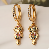 Stylish Owl Gold Plated Drop Earrings for Women Girls Cubic Zirconia Jewelry 460