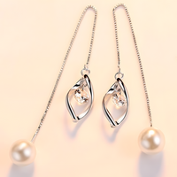 Elegant Pearl Threader Earrings Women Long Drop Chain Earrings Cubic Zircon 1022