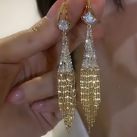 Elegant Gold Tassel Drop Earrings for Women – Long 8.8cm Dangling Earrings 782