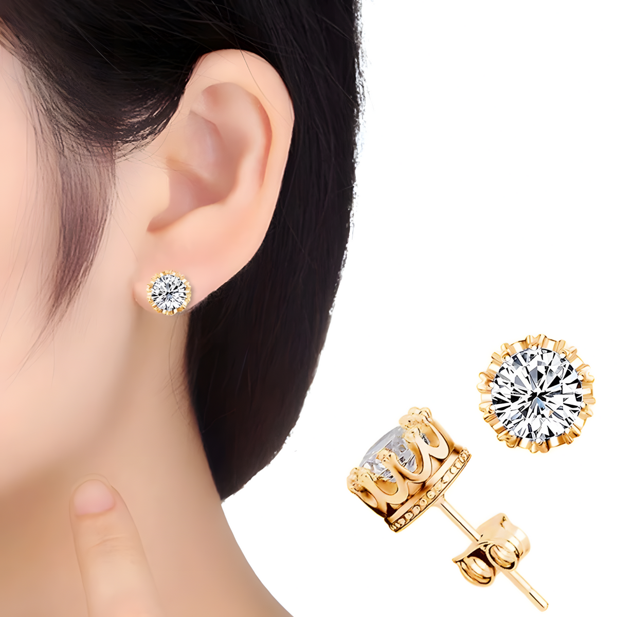 18K Gold-Plated Round Stud Earrings Women - Brilliant Cut Crystal Earrings 313